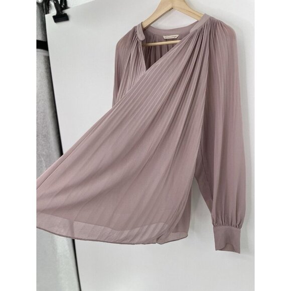 Soft Surroundings Plus Size Chloe Pleated Mauve Purple Sheer Blouse See Measure - Picture 4 of 12